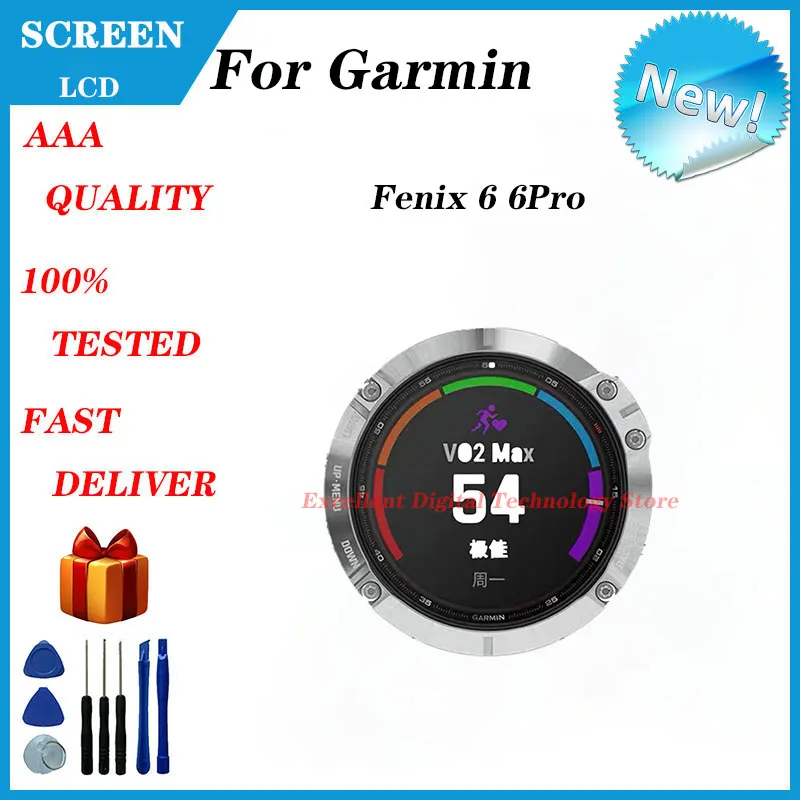 Schermo LCD per GARMIN Fenix 6 Pro Sapphire Fenix6 Pro Sapphire argento/pannello LCD grigio carbonio parti di ricambio sportive