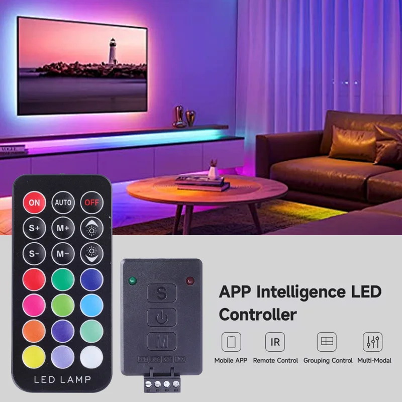 Controlador argb LED Bluetooth música colorida 2,4G 21 teclas controlador SPI compatible con controlador dmx WS2811 UCS1903 SM16703