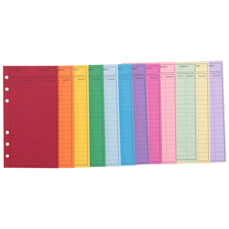 

12 Budget Envelopes, Card Cash Envelope System, Save Money, Various Colors, Vertical Layout And Perforation