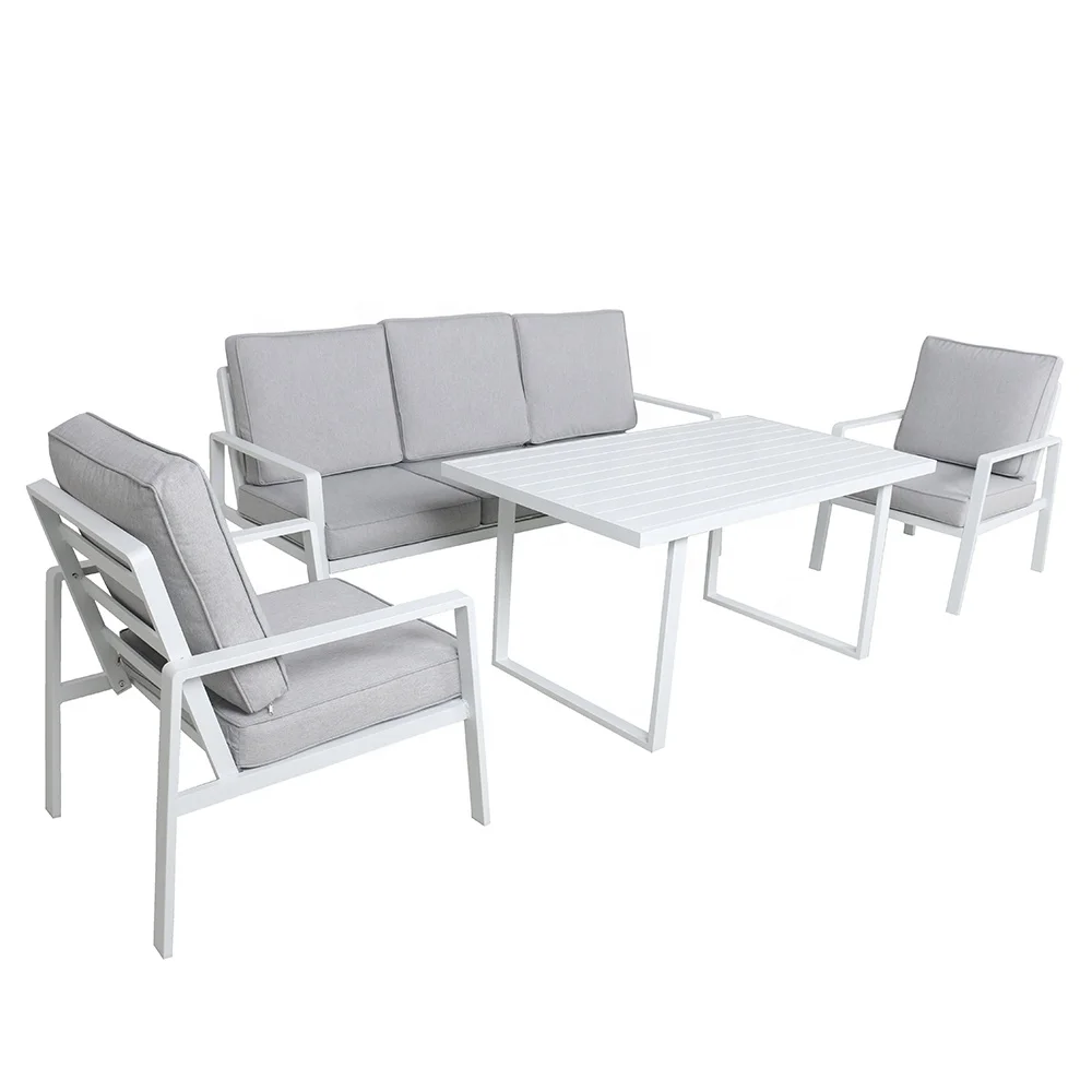 

Modern Luxury Aluminium Patio Furniture Set Rattan Garden Sofa With High Dining Table For Hotel Park Courtyard