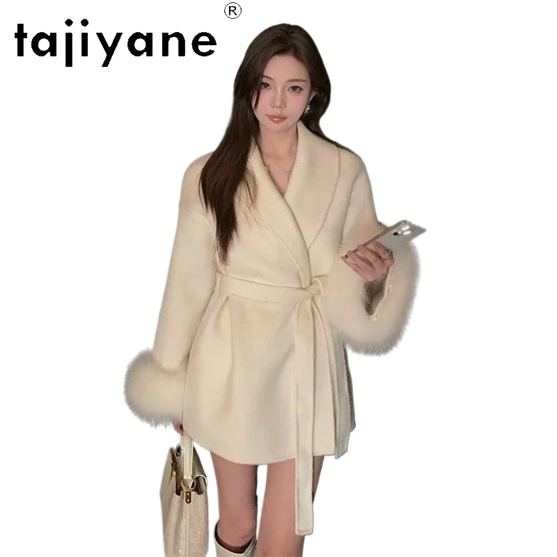 TAJIYANE 100% Sheep Wool Coat Women Fox Fur Jacket Autumn Winter Coat Women Jackets Slim-fit Tops Mid-length Дубленка Thicken