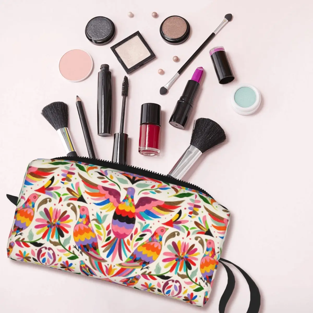 Custom Travel Mexican Otomi Birds Texture Toiletry Bag Floral Cosmetic Makeup Organizer for Women Beauty Storage Dopp Kit Case