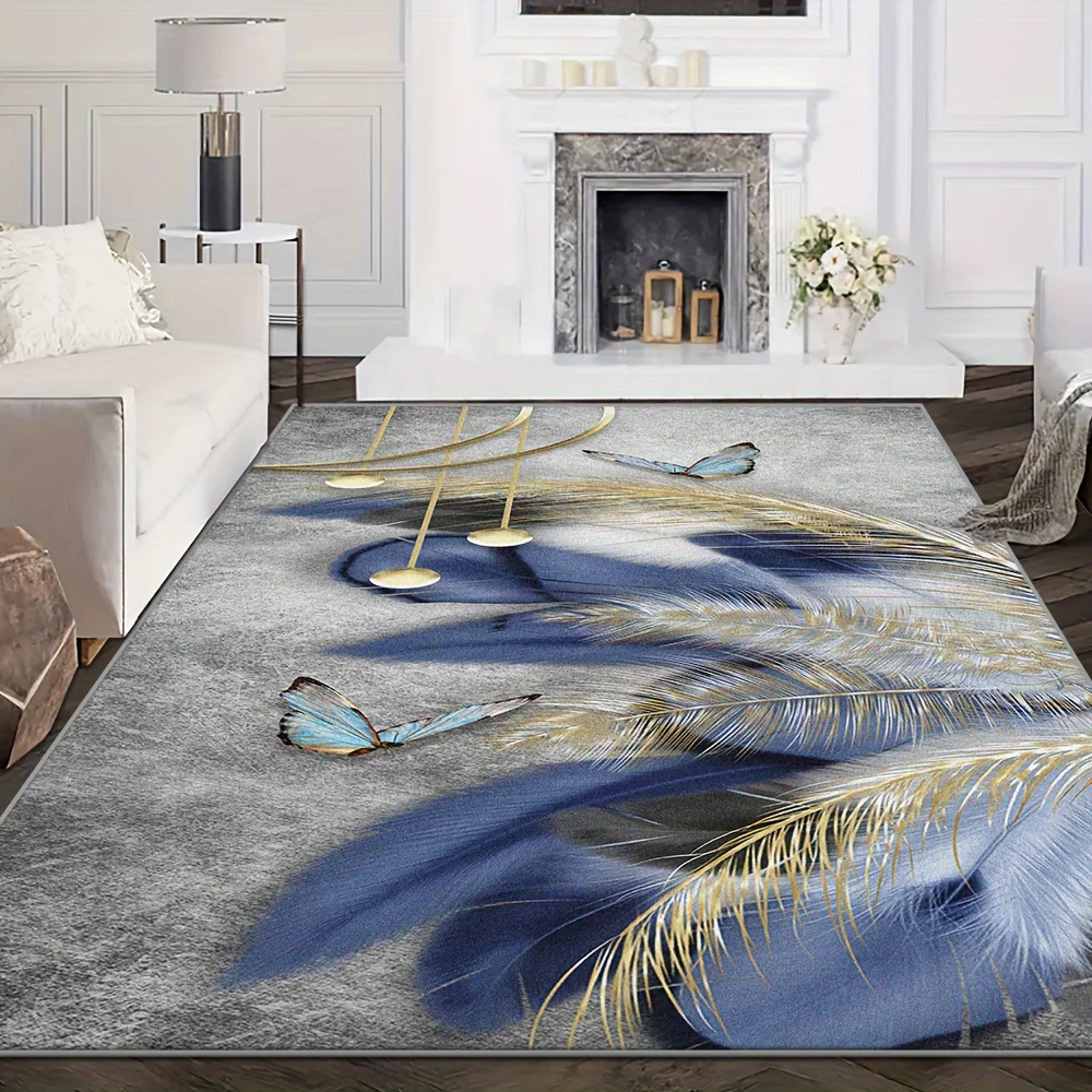 Aesthetic Boho Style Feather Graphic Washable Rug Durable Rectangular Carpet For Entryway Hallway Bedroom