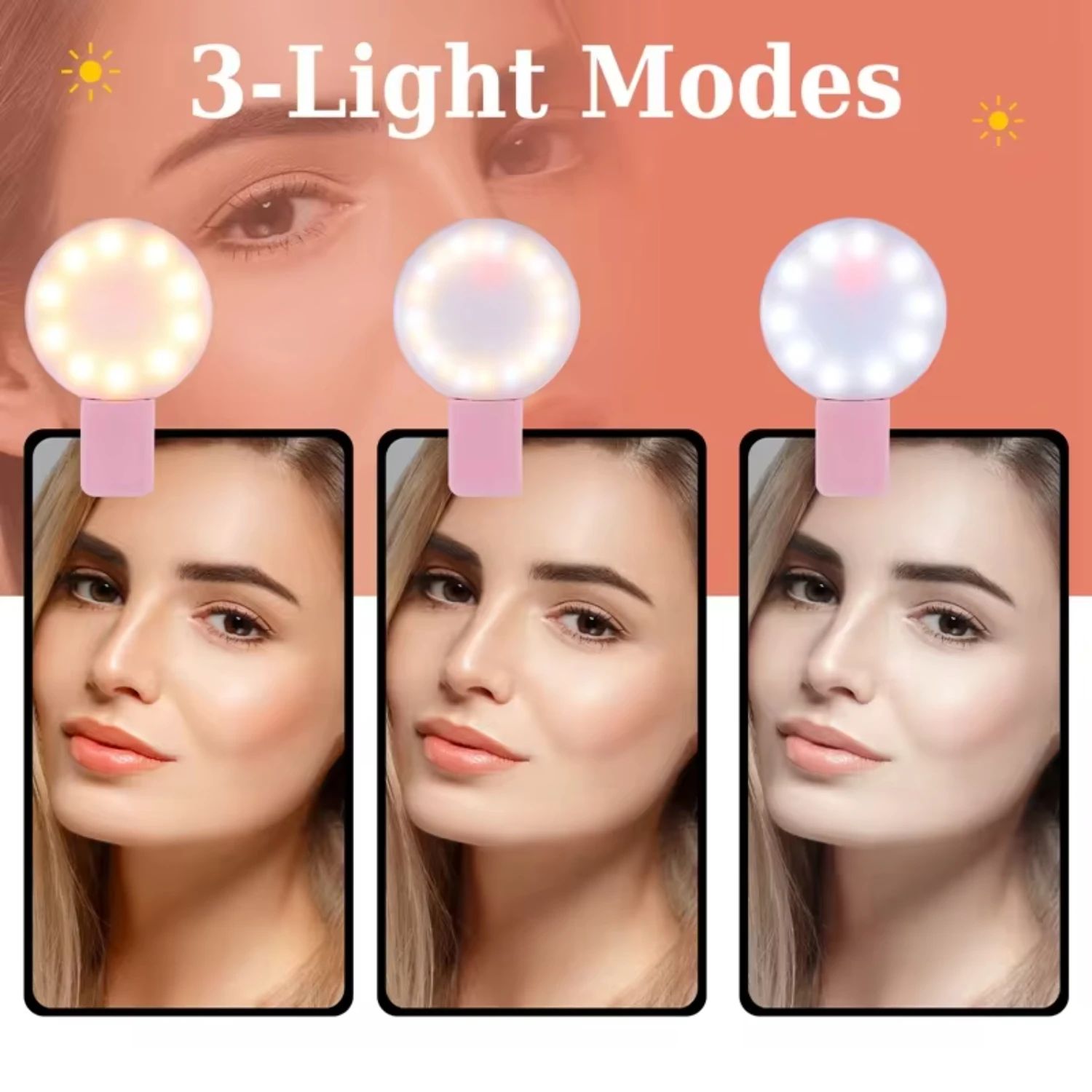 2PCS Cell Phone  Fill Light, Beauty Selfie Light with Clip, Adjustable Brightness Hand-held Ring Light  Mobile Phone