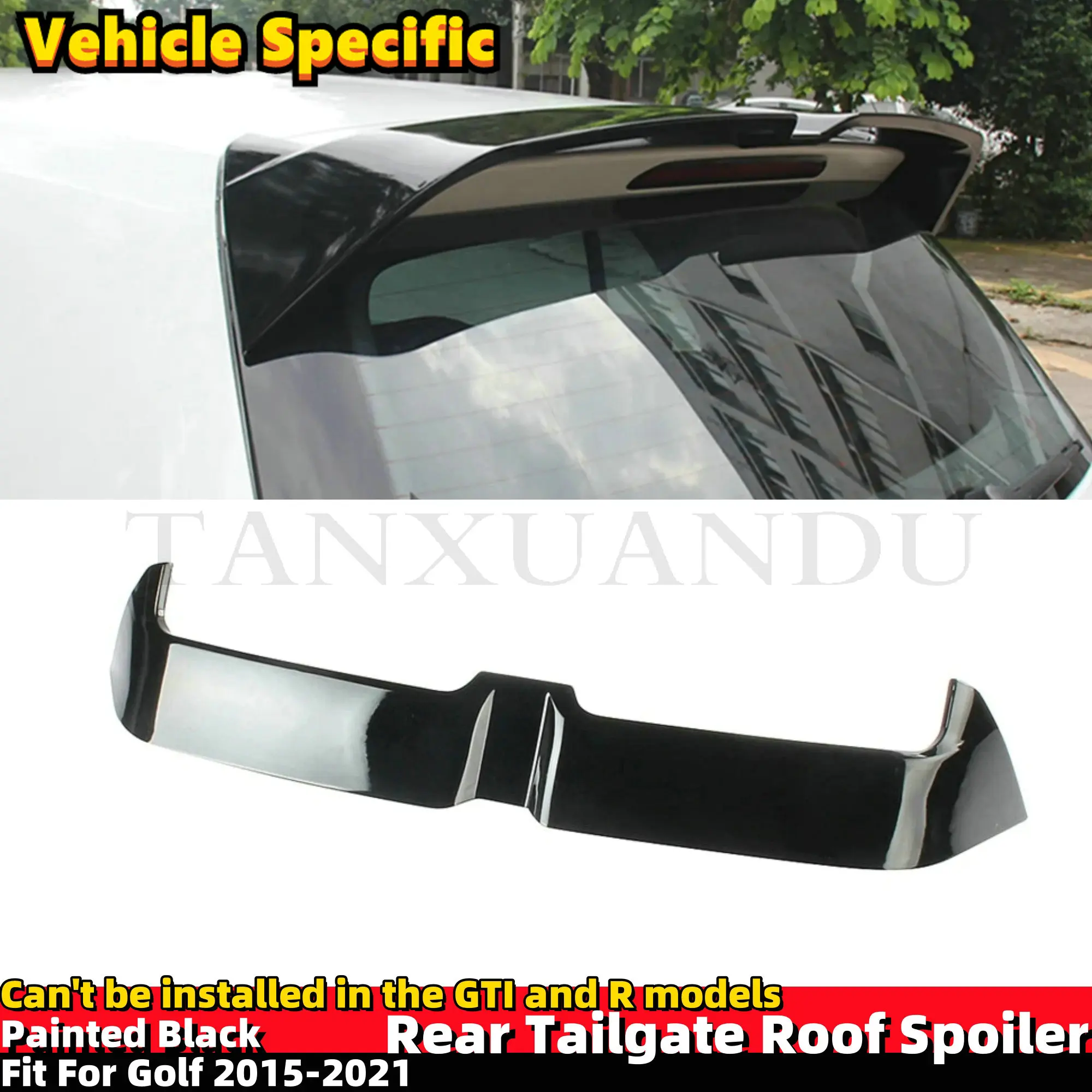 Rear Tailgate Roof Spoiler Window Roofline Wing Top Fit For VW Golf 2015-2021 5G MK7 MK7.5 Only Hatchback Painted Gloss Black