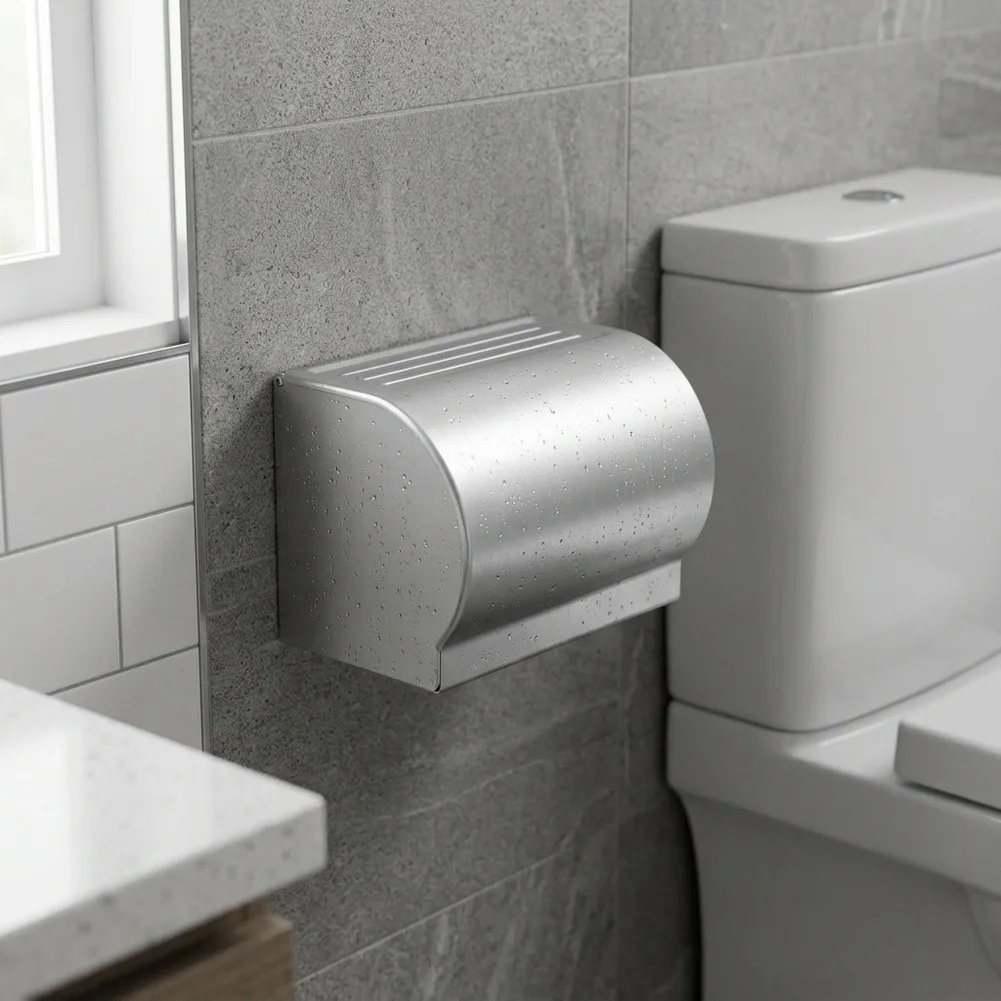 Stainless Steel Bathroom Toilet Paper Holder with Protective Cover for Moisture Control 20 10 13cm Space Aluminum Silvery