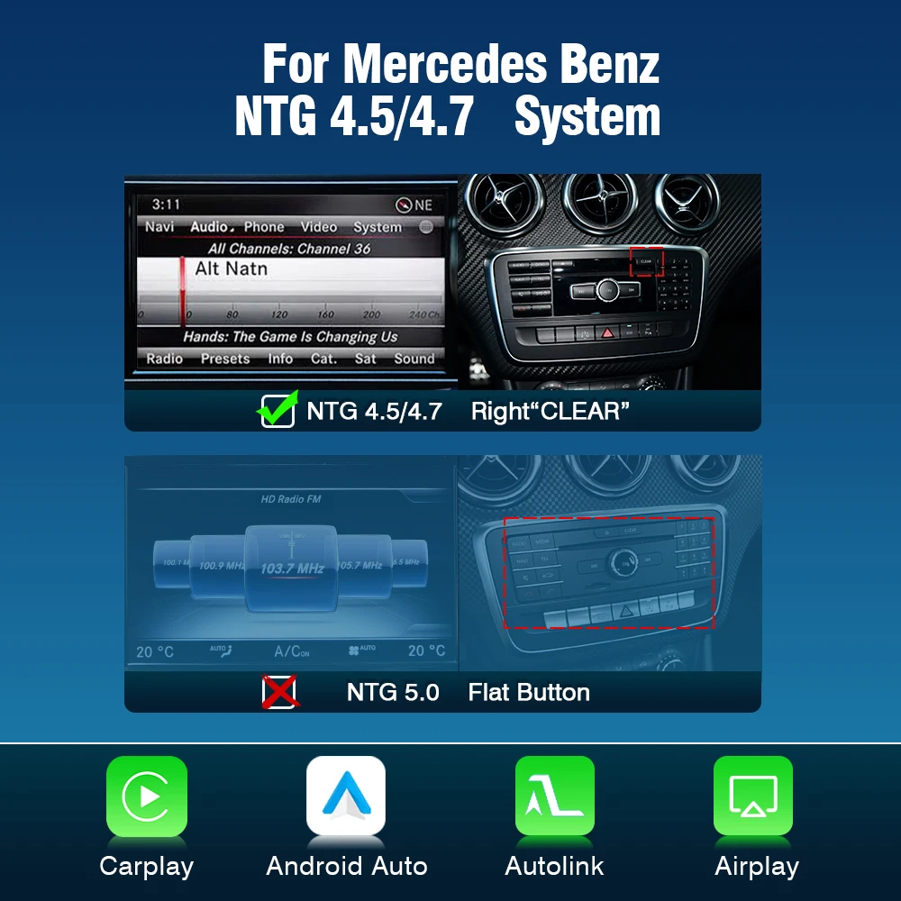Draadloze Carplay Android Auto Decoder voor Mercedes Benz E Klasse W213 NTG 5.5 2016-2020 Mirror Link AirPlay GPS Navi Automodule