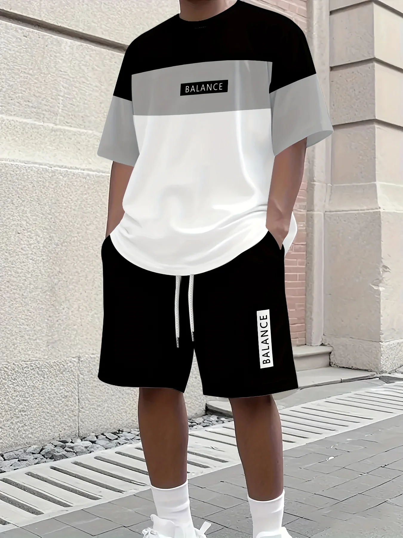 Summer Men's Round Neck Fashionable Casual Short Sleeved Shorts 3D Printed Set