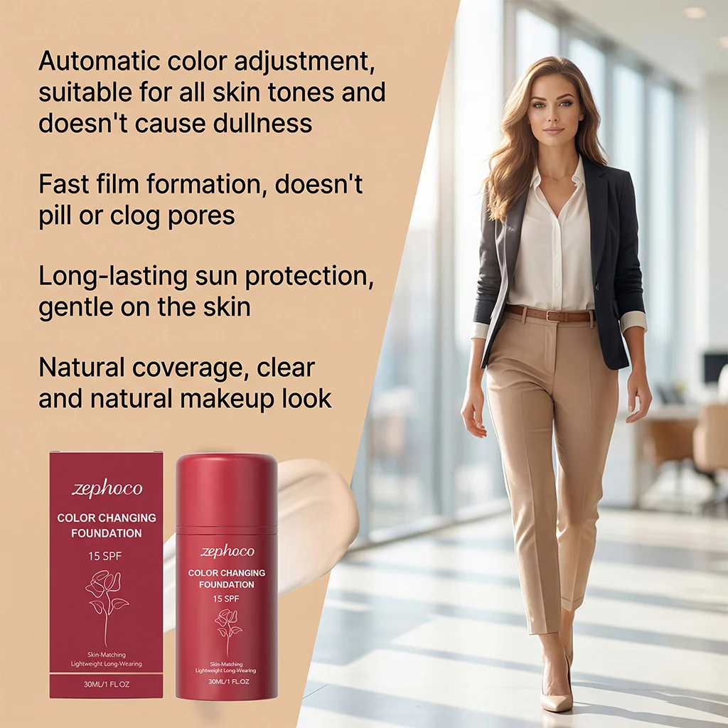 Zephoco Temperature-Adaptive Protective Foundation Liquid Pore Refining Full Coverage Smooth Flawless Portable Daily Foundation