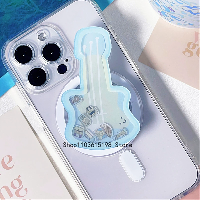 

Корейская милая гитара с зыбучим песком для Magsafe, магнитная подставка для телефона Griptok Grip Tok для iPhone 16, чехол для беспроводной зарядки, держатель