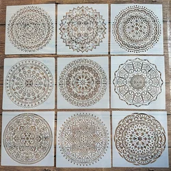 9pcs/set 15 *15cm mold DIY home decoration drawing template laser cutting wall template painting tiles mandala stencil