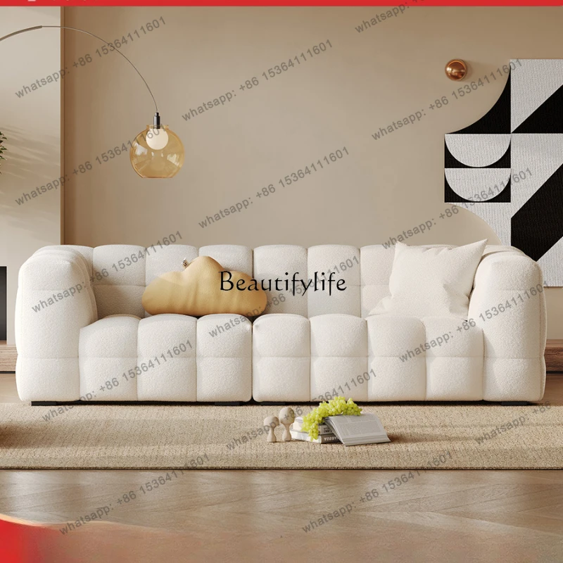 13Fabric Sofa French Cream Style Straight Row Living Room Small Apartment Tofu Block