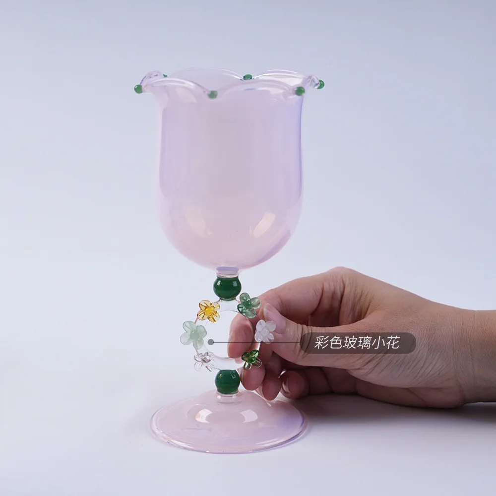 Creative Wreath Design Crystal Glass Wine Glass with Ring Handle, High Borosilicate Champagne & Cocktail Glass