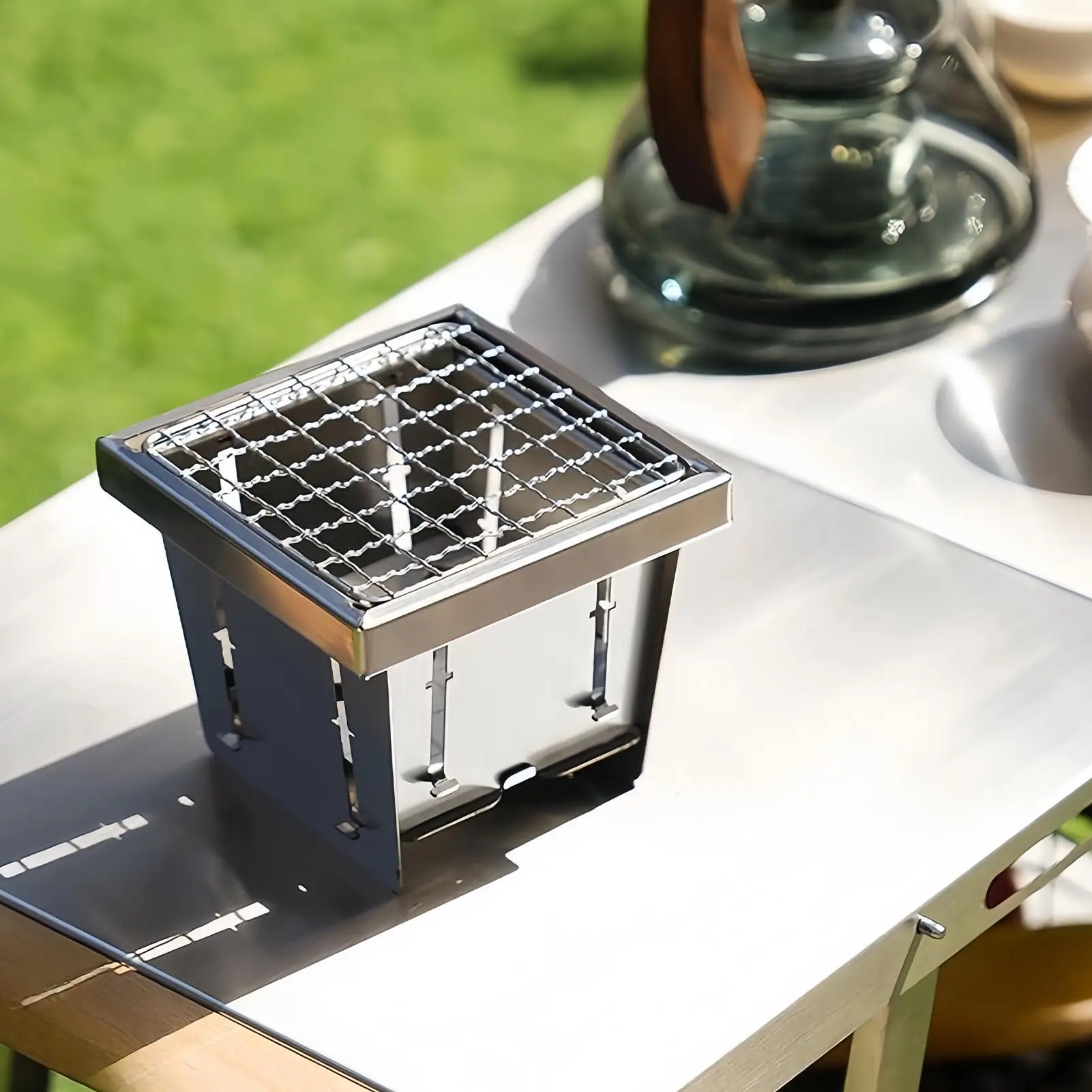 

Portable Charcoal Grill Stainless Steel Foldable BBQ Stove for Outdoor Cooking Camping Picnic Beach Garden Party Travel