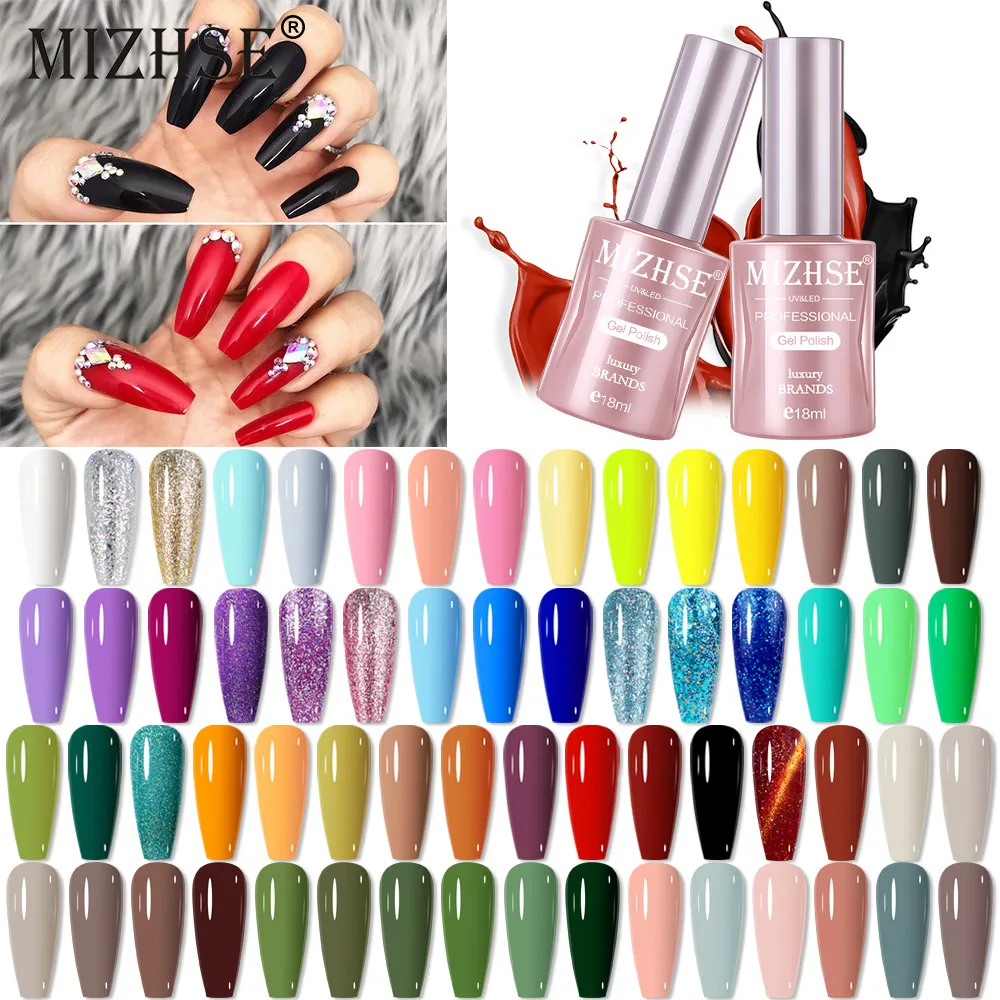 

MIZHSE 18ml Pure Color Gel Nail Polish Set 68 Colors Shell Thread Semi-permanent Varnish Base Coat Top Coat for Manicure Design