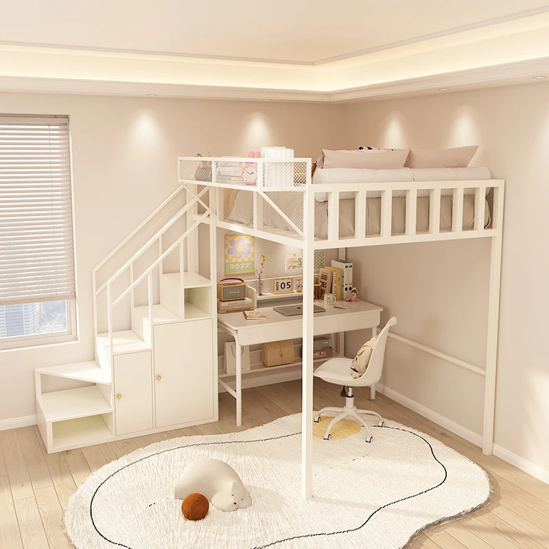 

Forged iron elevated bed board, upper layer home, thickened loft bed, empty forged iron single bed, double bed