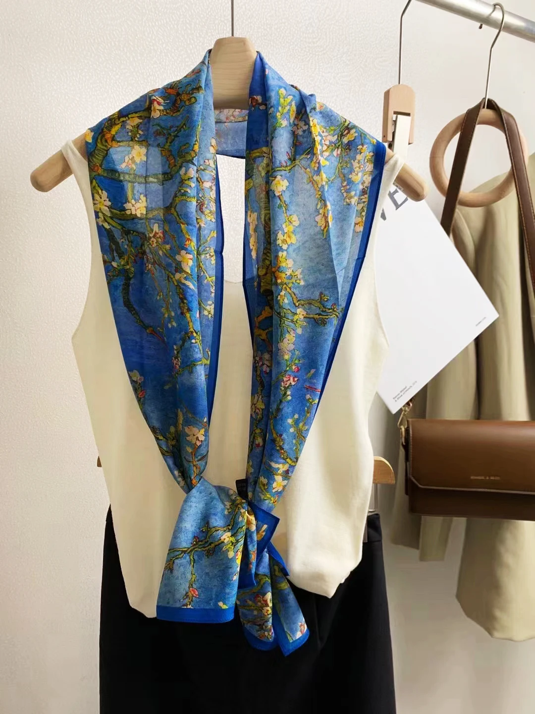 Spring Brand100% Mulberry Silk Women\'s Scarf Shawl Dufanda Fall Winter Long Scarves Wraps Female Summer Beach Shawl Blue150*35cm