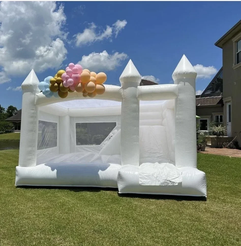 

Free shipping Giant White Bounce House Inflatable Bouncy Castle with Slide full PVC Jump House for kids Birthday, Party, Wedding