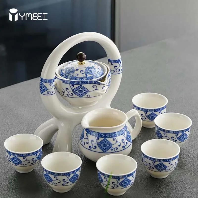 YMEEI Creative Chinese Kungfu Tea Set Semi-automatic Teaset Porcelain Teacup Cermony Supplies Flower Living Room Tea Maker