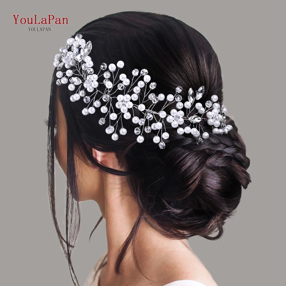 

YouLaPan Pearl Crystal Bride Headband Hair Jewelry Silver Color Wedding Hair Band Bridesmaids Headpieces Hair Accessories HP795