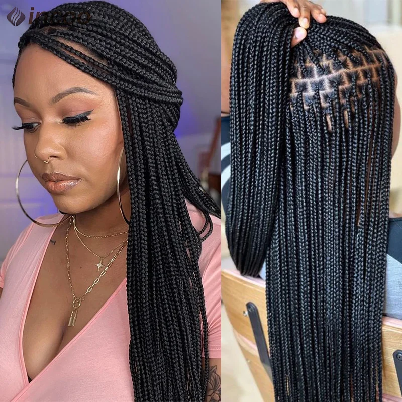 

Synthetic Cornrows Braided Lace Front Wigs Glueless Small Square Box Braids Wigs For Women 36'' Braiding Full Lace Frontal Wigs