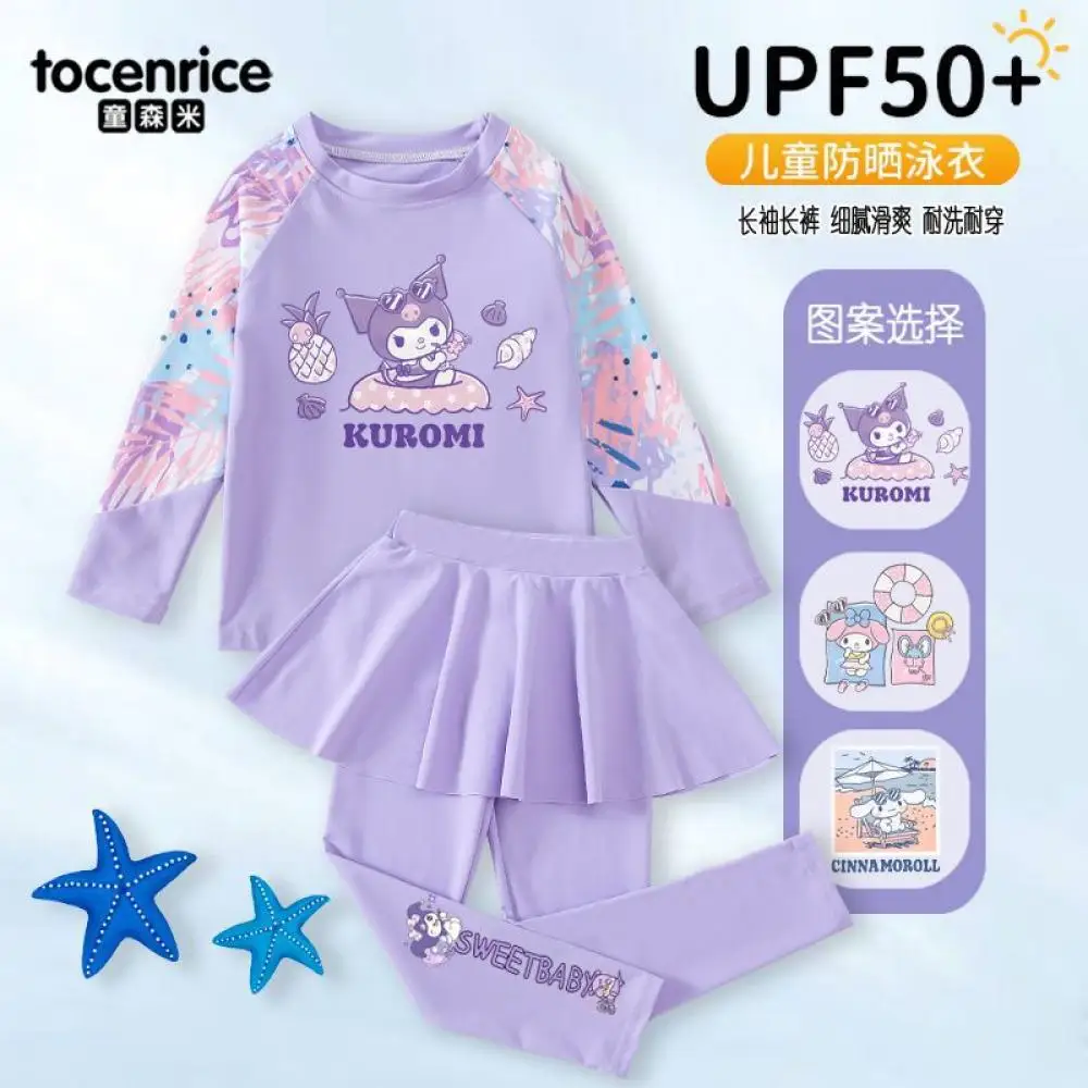 

Детский купальник Sanrios Kuromi Beachclothe Melody Cute Girl Split Cinnamoroll Профессиональный быстросохнущий солнцезащитный купальник