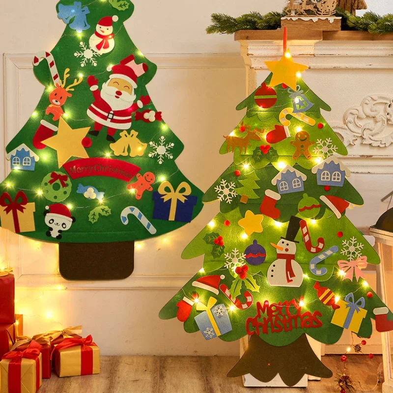 DIY fieltro árbol de Navidad juguetes decoración navideña hogar Navidad 2024 adornos de Año Nuevo Santa Claus Navidad niños regalos Montessori