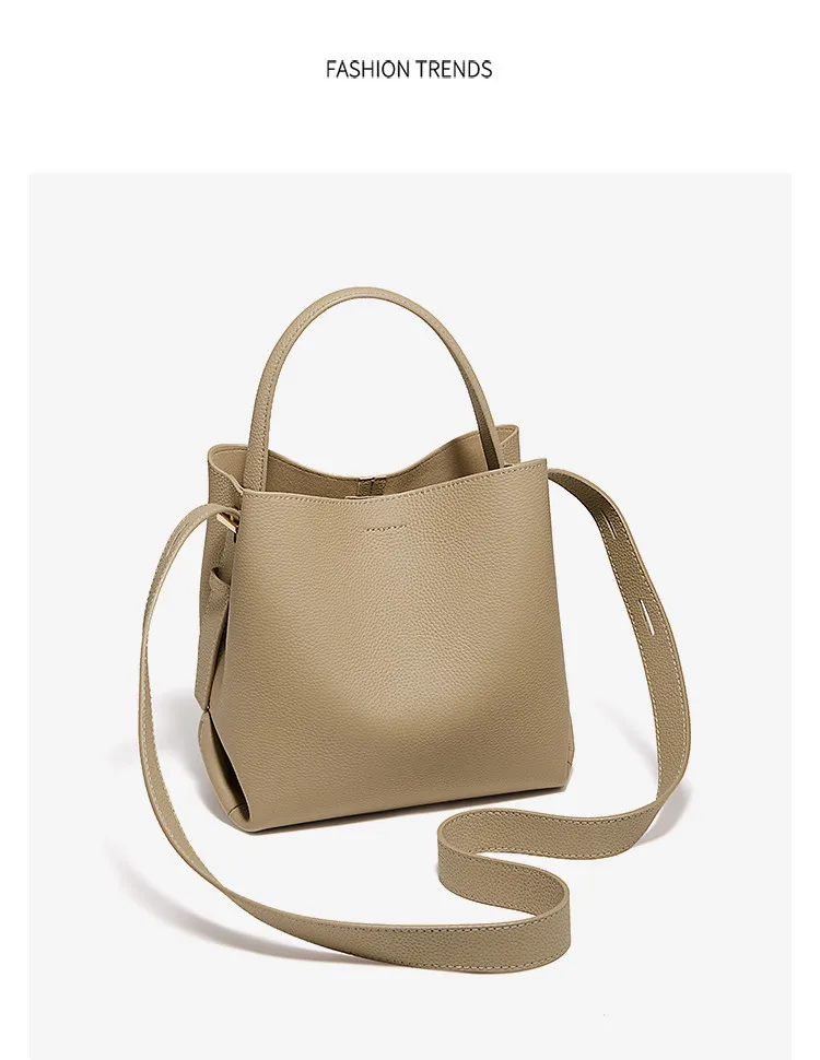 FOXER Einfache Echtleder-Handtasche Damen Schultertasche Tote Bucket Bag Große Kapazität Damen Umhängetasche Pusre Casual – Detail 16