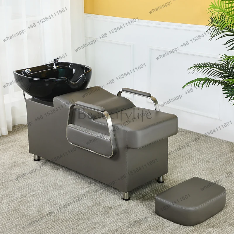 LJY Luxury Beauty Shampoo Chair Modern Salon Head SPA Hairwashing Chair Ceramic Basin Dedicated Silla De Lavado De Cabello Furni 5