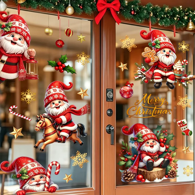3pcs Christmas Gnome Themed Window Wall Stickers，suitable for cabinets, bedroom, glass doors, windows wall decor