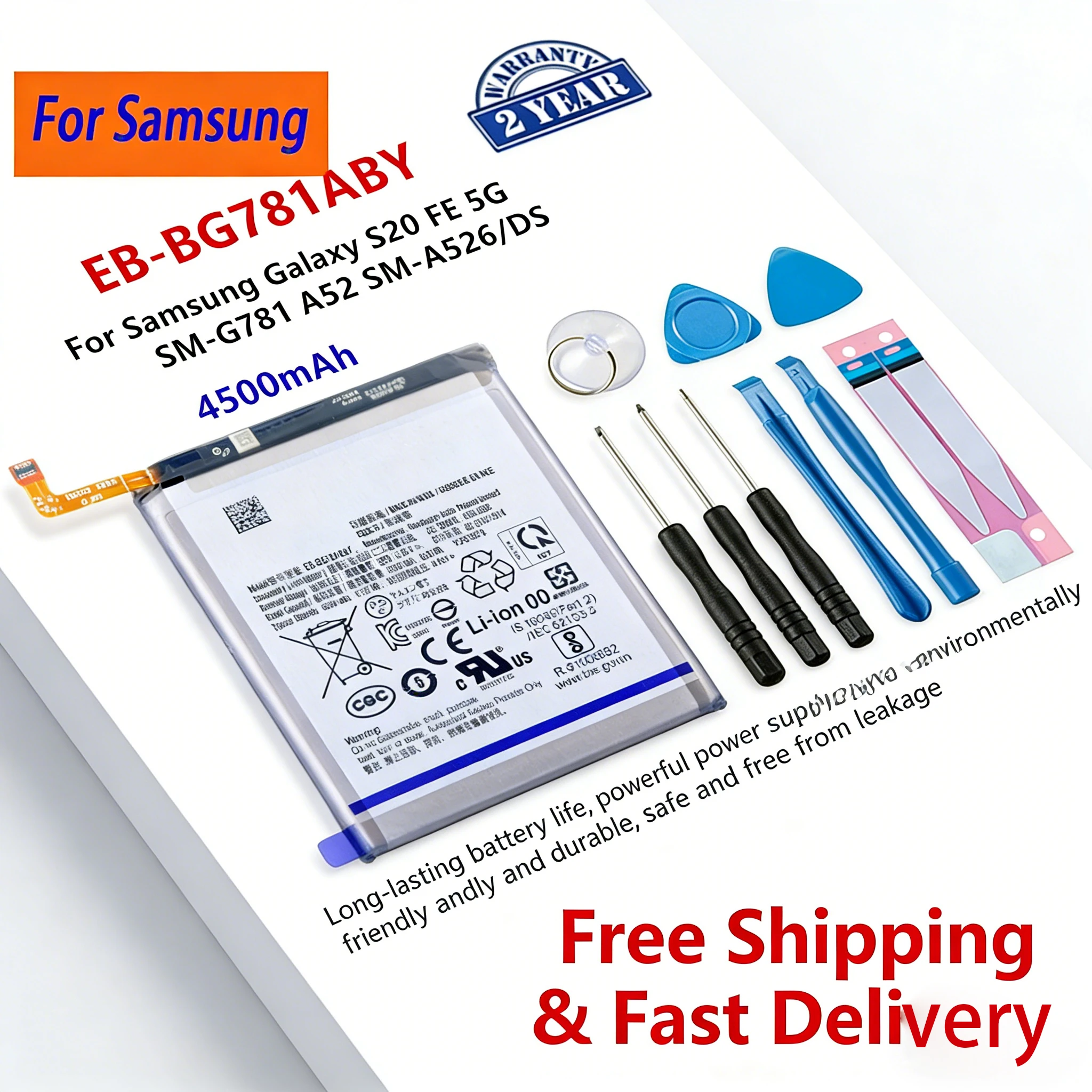 

B-BG781ABY 4500mAh Battery For Samsung Galaxy S20 FE 5G SM-G781 A52 SM-A526 Replacement Mobile Phone Batteries + Tools