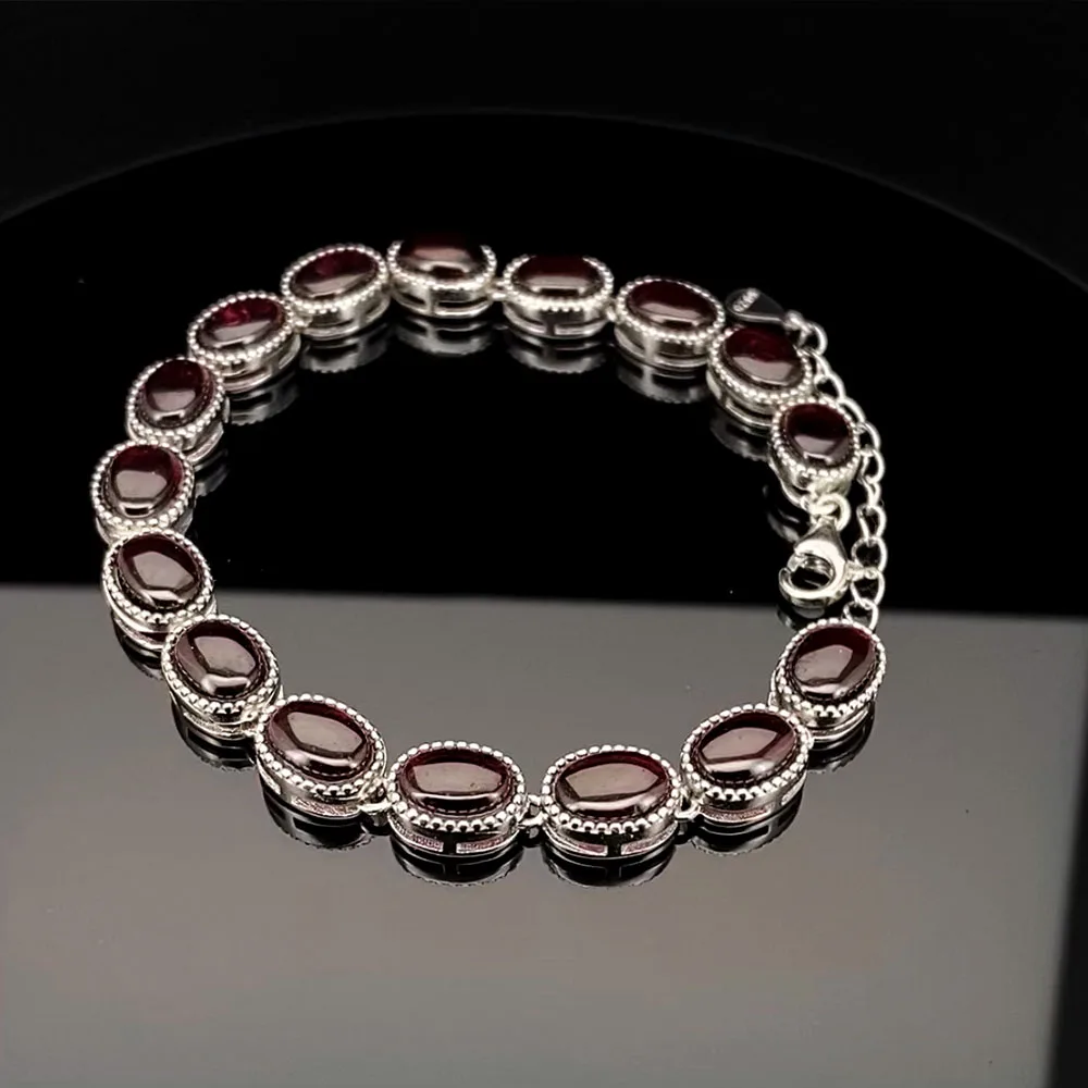 HOYON Natural Purple Teeth Garnet Women\'s Bracelet Ruby s925 Pure Silver Couple Bracelet Jewelry with Colorful Crystal Gemstone