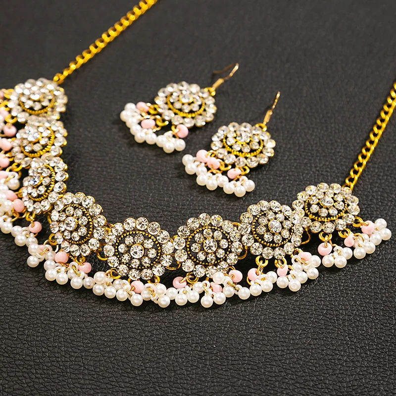 High Quality Bridal Wedding Jewelry Set Retro Luxury Crystal CZ Flower Necklace Earring Sets Fashion Engagement Jewelry Gift