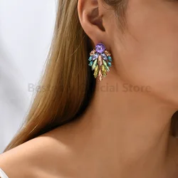 Elegant Multicolour Geometric Earrings For Women Rhinestones Luxurious Charm Fashionable Jewelry Popular Accessories Wholesale