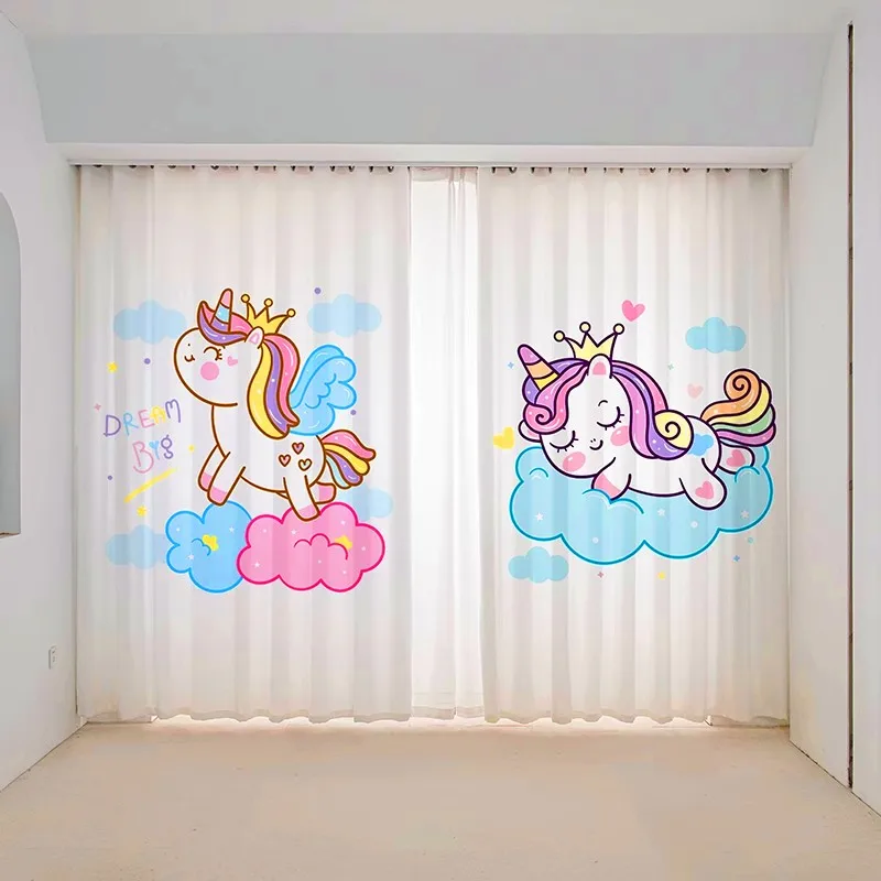 2pc Cartoon Pink Unicorn Instagram Cute Children's Room Girls Bedroom Semi-blackout Custom Kitchen Living Room Curtain cortinas