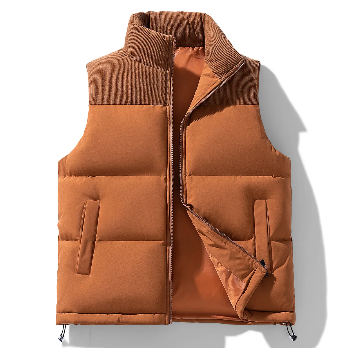 

5XL Plus Size Colorblock Sleeveless Puffer Vest Man, Stand Collar Men's Thermal Jackets, Thick Male Cotton-Padded Vests