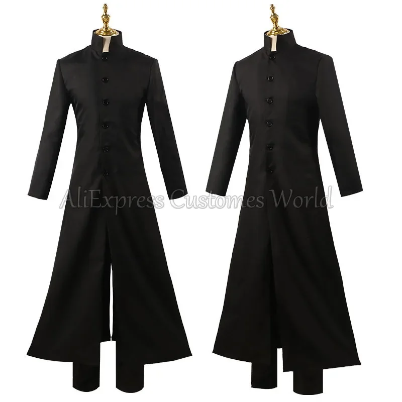 Movie Matrix Neo Cosplay Costume Anime Neo Cos Black Coat Windbreaker Uniform Outfit Halloween Carnival Party Suit For Men