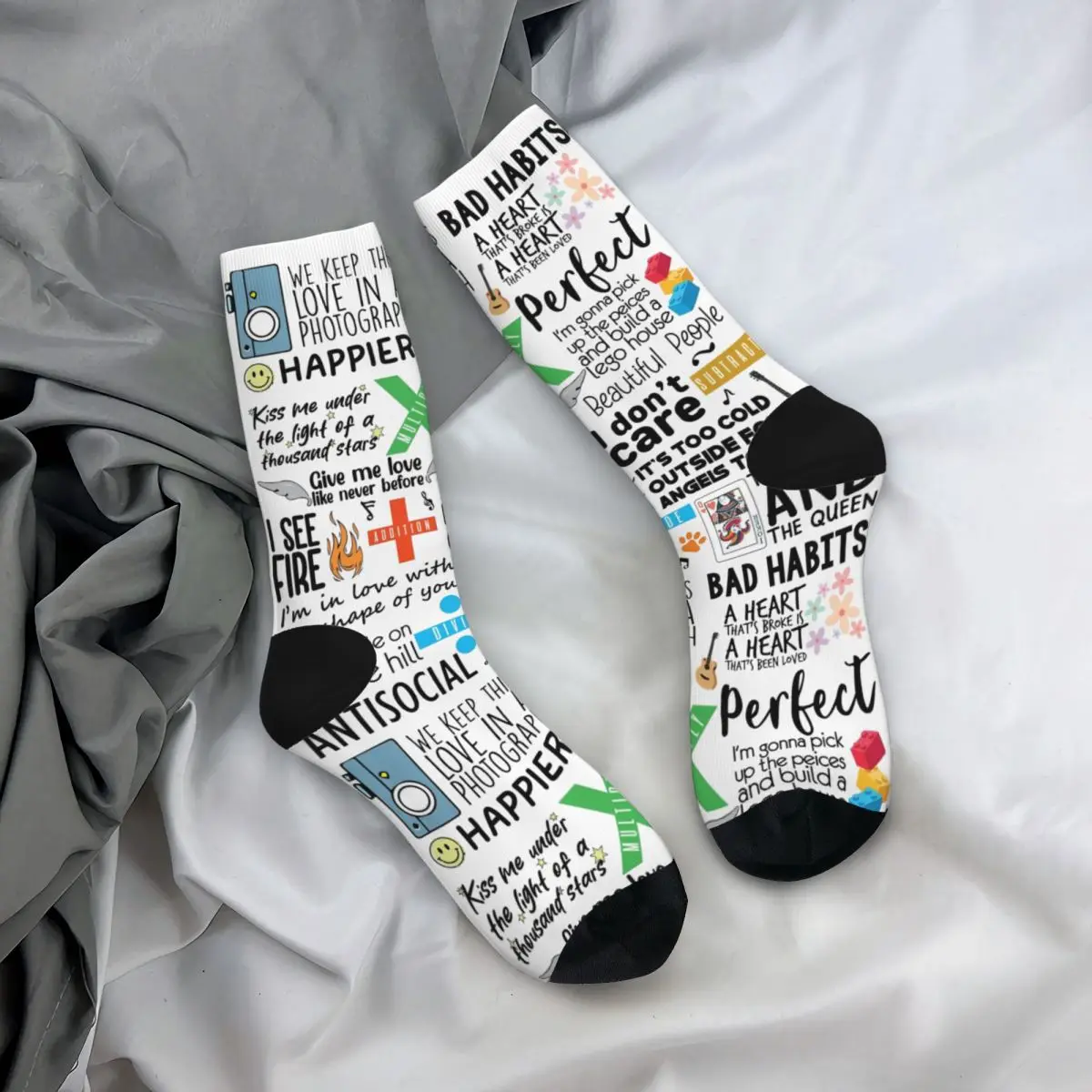 Cool Ed Sheeran Songbook calcetines de monopatín, calcetines de poliéster para hombre y mujer, transpirables