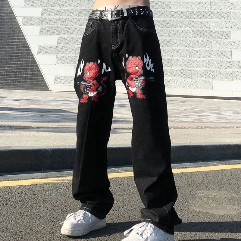 

Y2K Emo Men Women Harajuku Cartoon Straight Alt Denim Washed Grunge Trousers Ripped Jeans Baggy Jean Pants Streetwear Clothes