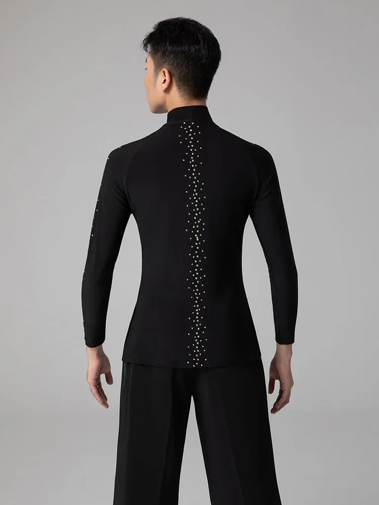 New Latin Dance Performance Dress 2024 Men's Standard Dance Competition Dress High Collar Dance Long Sleeve Top 6603 Costumes