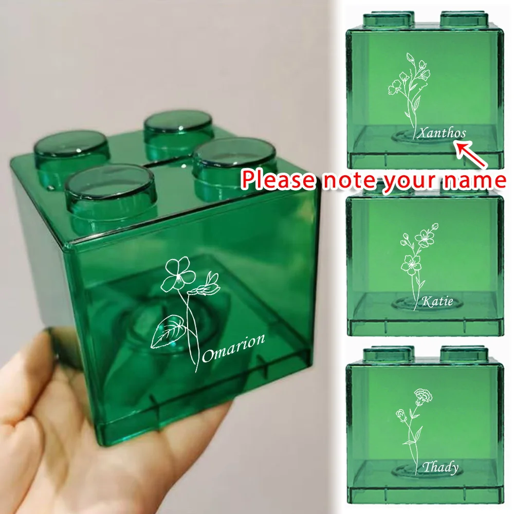 

Customized Name Stackable Building Block Money Saving Box Transparent Coin Storage Box Portable Money Jar Gift Personalized DIY