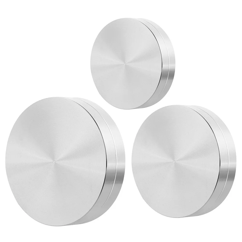

3Pcs Aluminum Alloy Bearing Discs Rotating Base Adapter for Glass Table Tops Anti Slip Pads Round Silver Color Quiet Operation