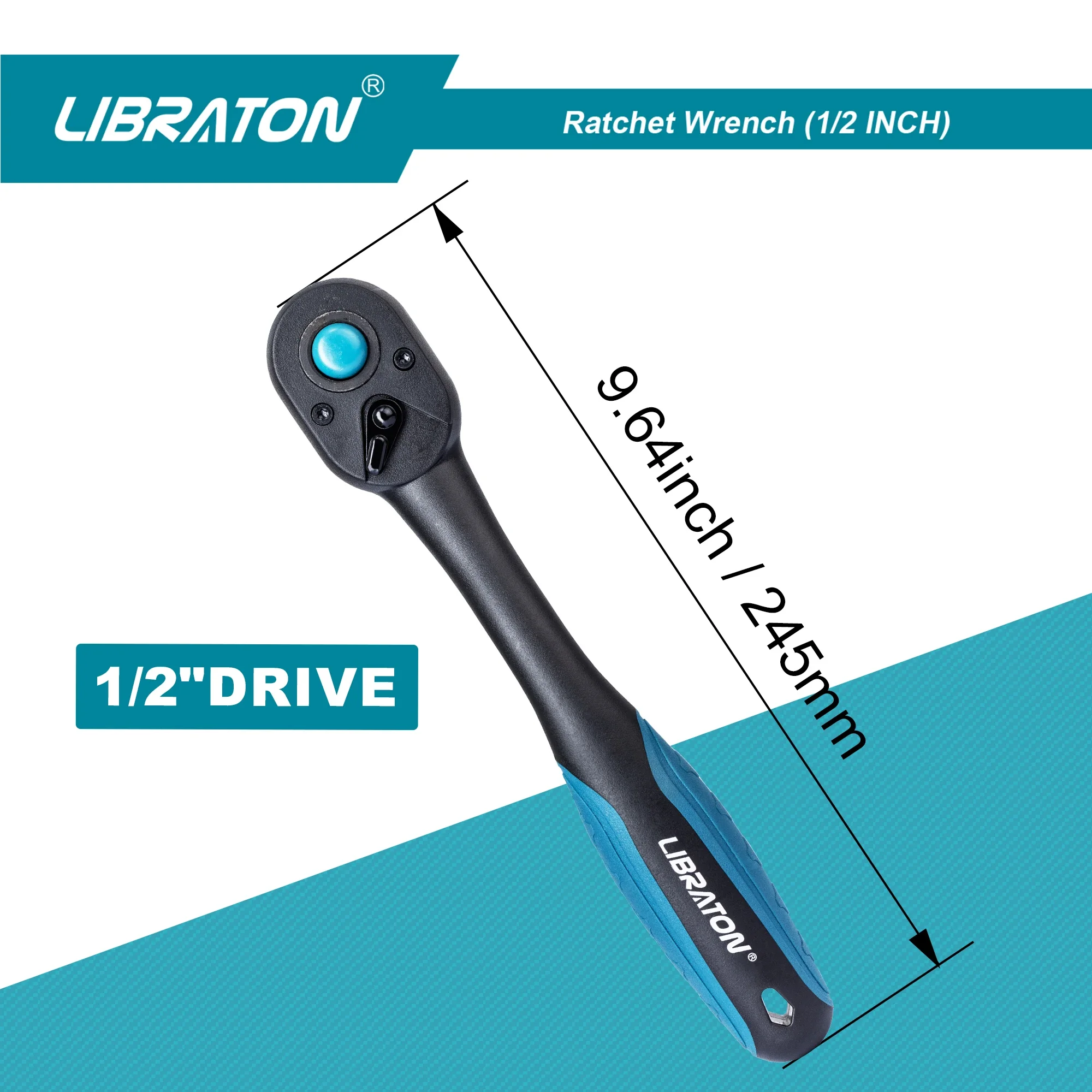 LIBRATON 1/2 Inch Ratchet Wrench, Quick-Release Teardrop Head, Reversible Comfort Grip for Auto & Motorcycle Repair