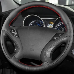 Hand Sewing Anti-Slip Leather Car Steering Wheel Braid Cover For Hyundai Sonata 8 2011 2012 2013 2014 Auto Interior Accessories