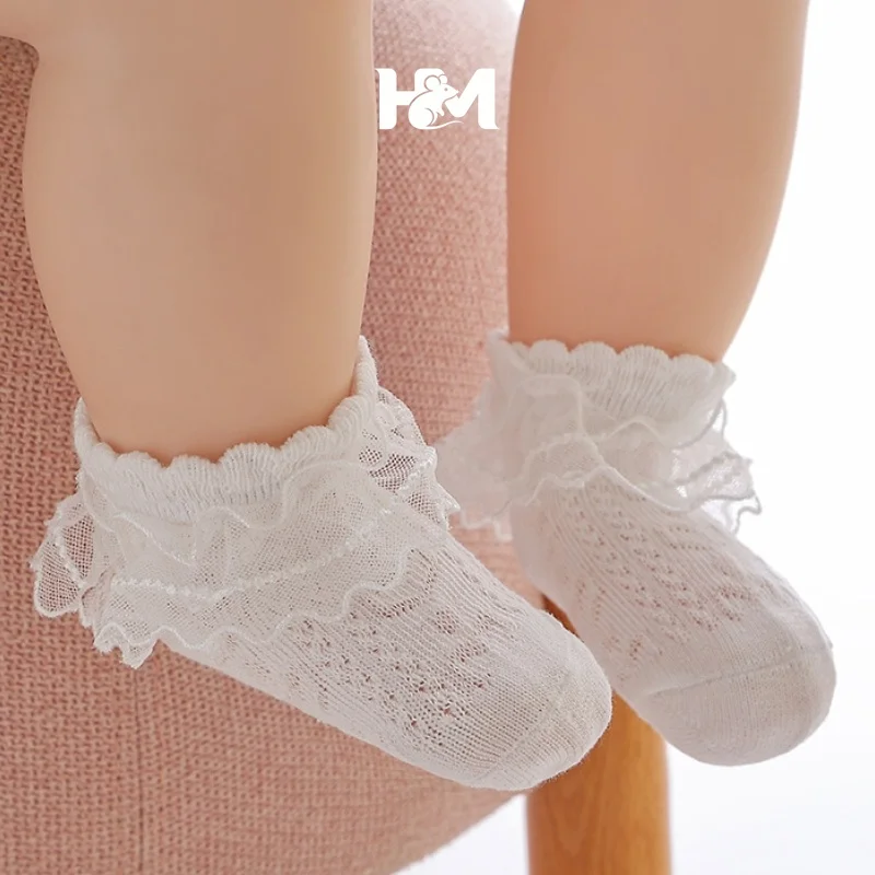 White Lace Ruffle Socks Girls Princess Dancing Sock Hollow Breathable Kids Summer Cotton Sock Soft Comfortable Children Footwear