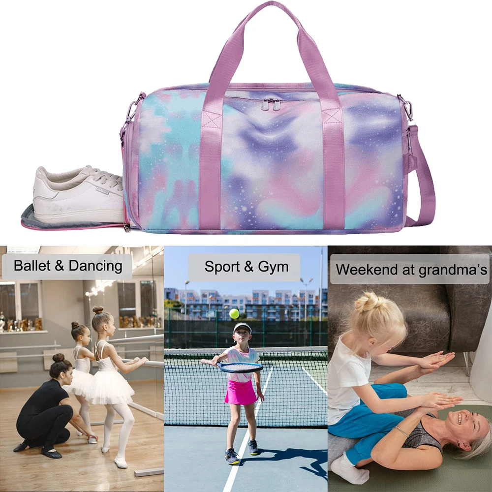 Bolsa de gimnasio deportiva para niñas, mujeres, adolescentes y niños, bolsa de viaje de separación húmeda y seca, bolso plegable de un solo hombro