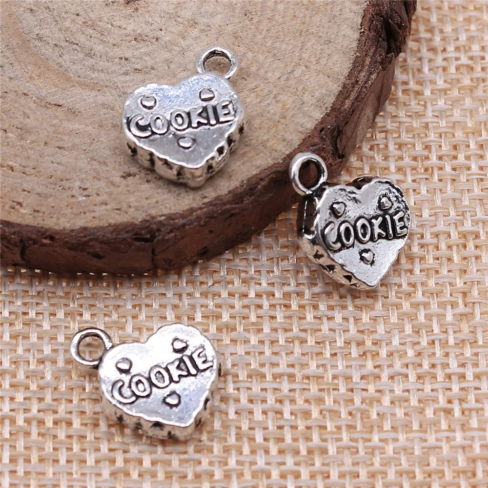 10pcs 15x12mm Antique Silver Color 3D Cookie Charms Pendant Vintage Jewelry Making