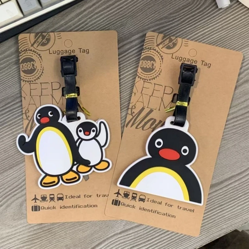 Cute Penguin Pingu Pinga Luggage Tag Boys Travel Accessories Cartoon Luggage Label Men Portable Anti-loss Address Name Tags Gift