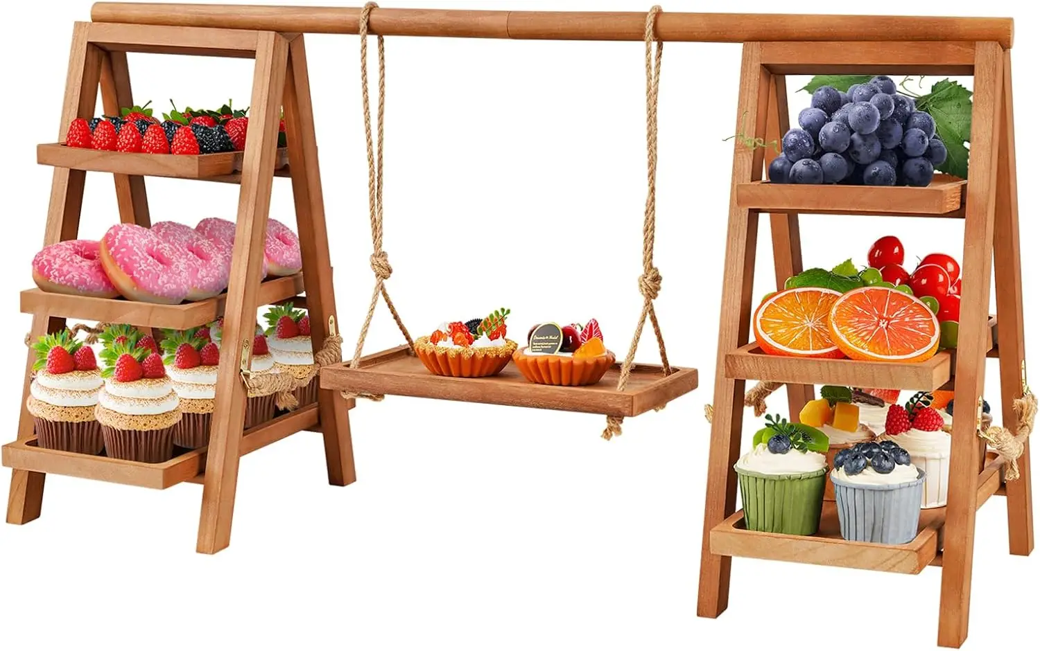 

3-Tier Wooden Cupcake Stand, Foldable Dessert Display for Parties, Weddings, Baby Showers (Brown)