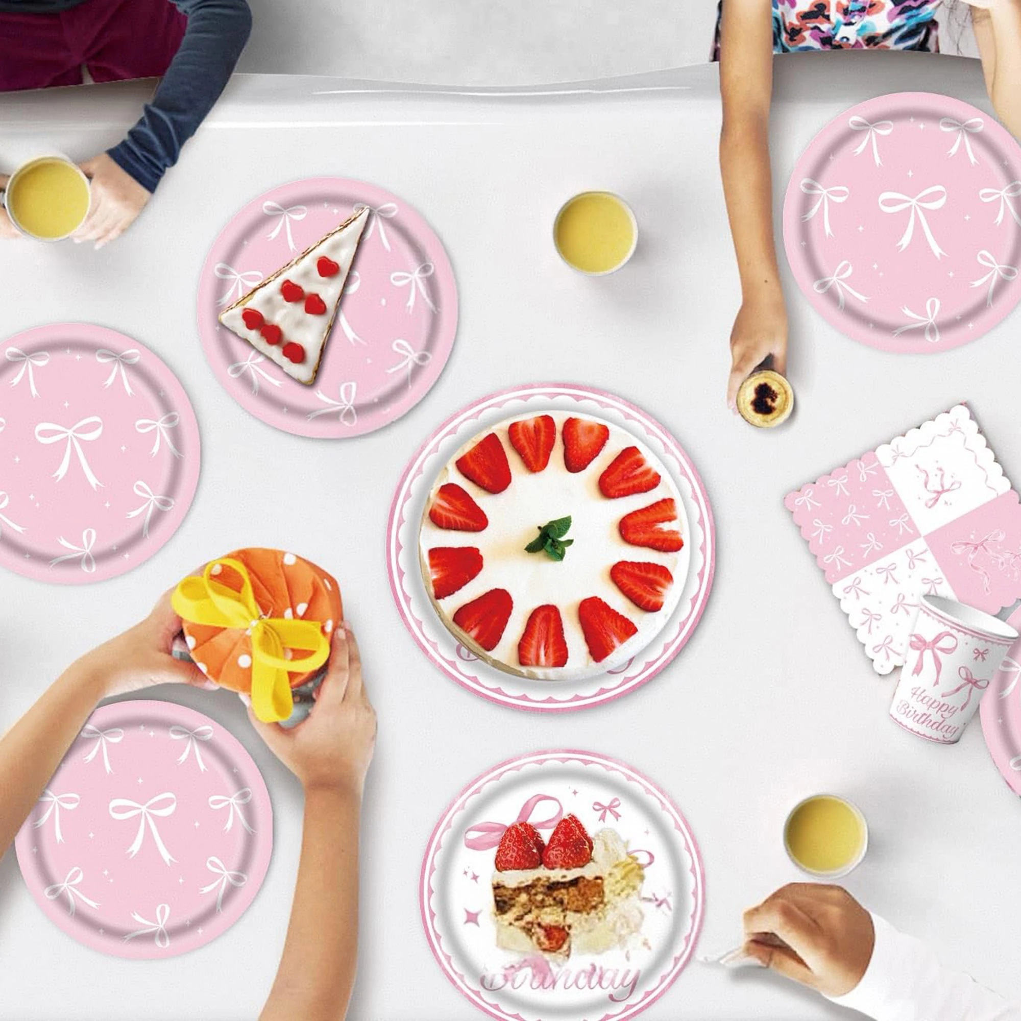 

Набор украшений для вечеринки из розового золота, 100 шт., одноразовая посуда и декор для празднования дня рождения, тема розового банта